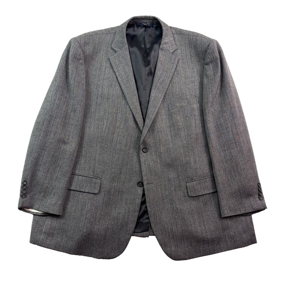 Joseph Feiss 54R Gray Black Herringbone Soft Tweed Blazer Jacket Sport Suit Coat